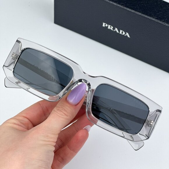 Prada PR06YS 12R09T Transparent Grey Dark Grey Rectangle Unisex - Picture 2 of 10